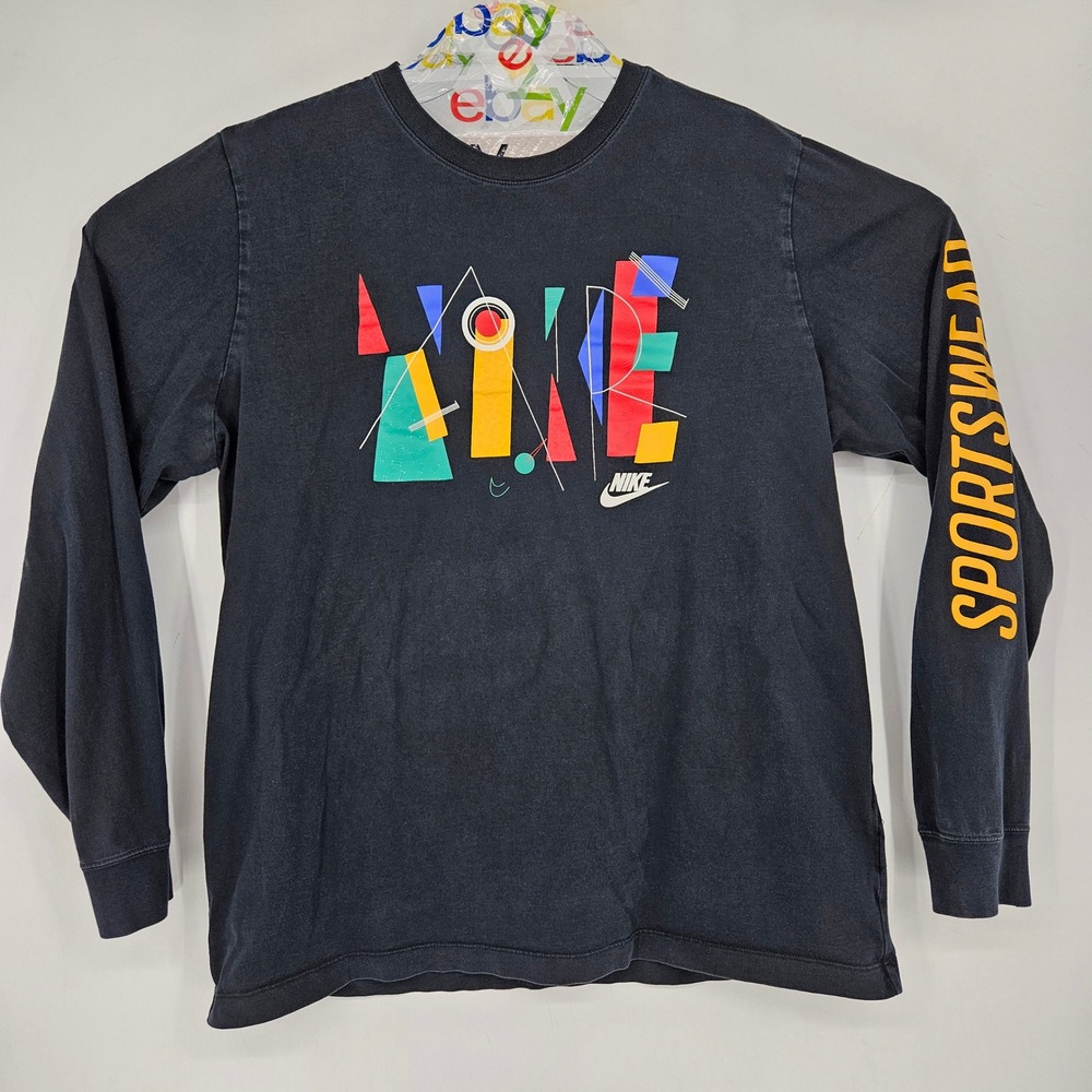 Nike Long Sleeve T-Shirt Mens XL Black Graphic Sportswear Geometric Streetwear